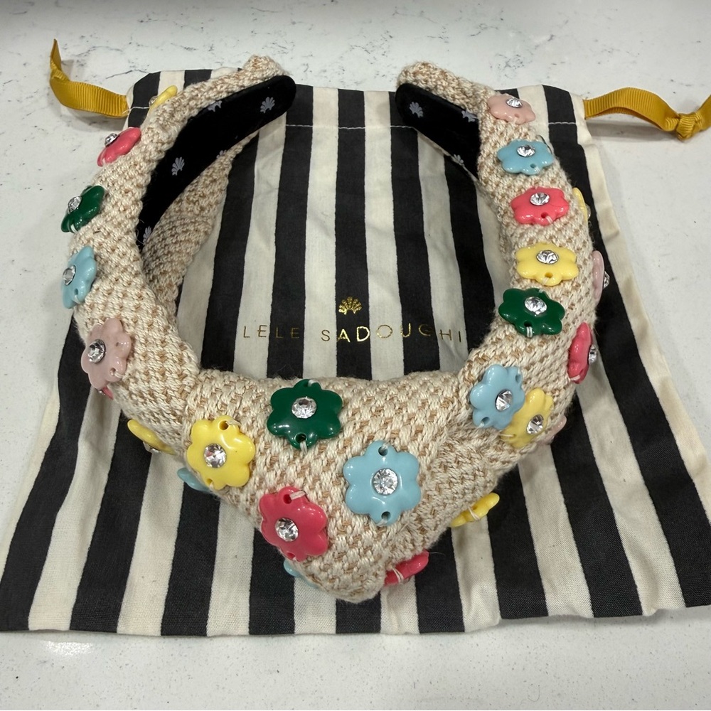 Lele Sadoughi Embellished Floral Knotted Headband
